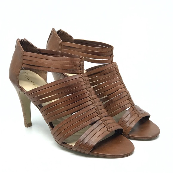 FRANCO SARTO TAN LEATHER STRAPPY CAGE HEEL - Picture 1 of 7